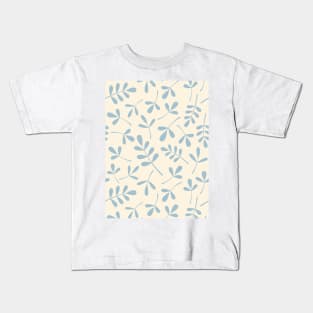 Assorted Leaf Silhouettes Blue on Cream Kids T-Shirt